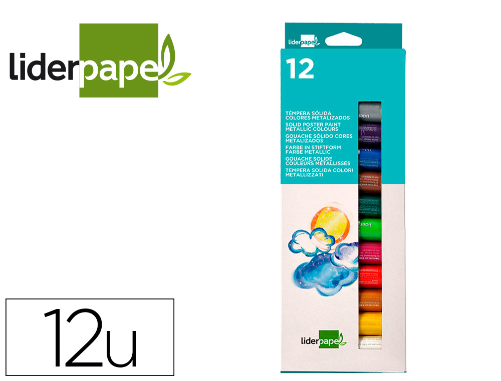 TEMPERA SOLIDA EN BARRA LIDERPAPEL ESCOLAR 10 GR CAJA DE 12 COLORES SURTIDOS