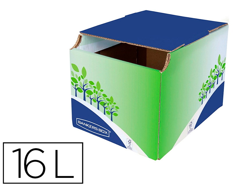 CONTENEDOR PAPELERA RECICLAJE FELLOWES SOBREMESA CARTON 100% RECICLADO MONTAJE MANUAL ENTRADA FRONTAL Y TAPA