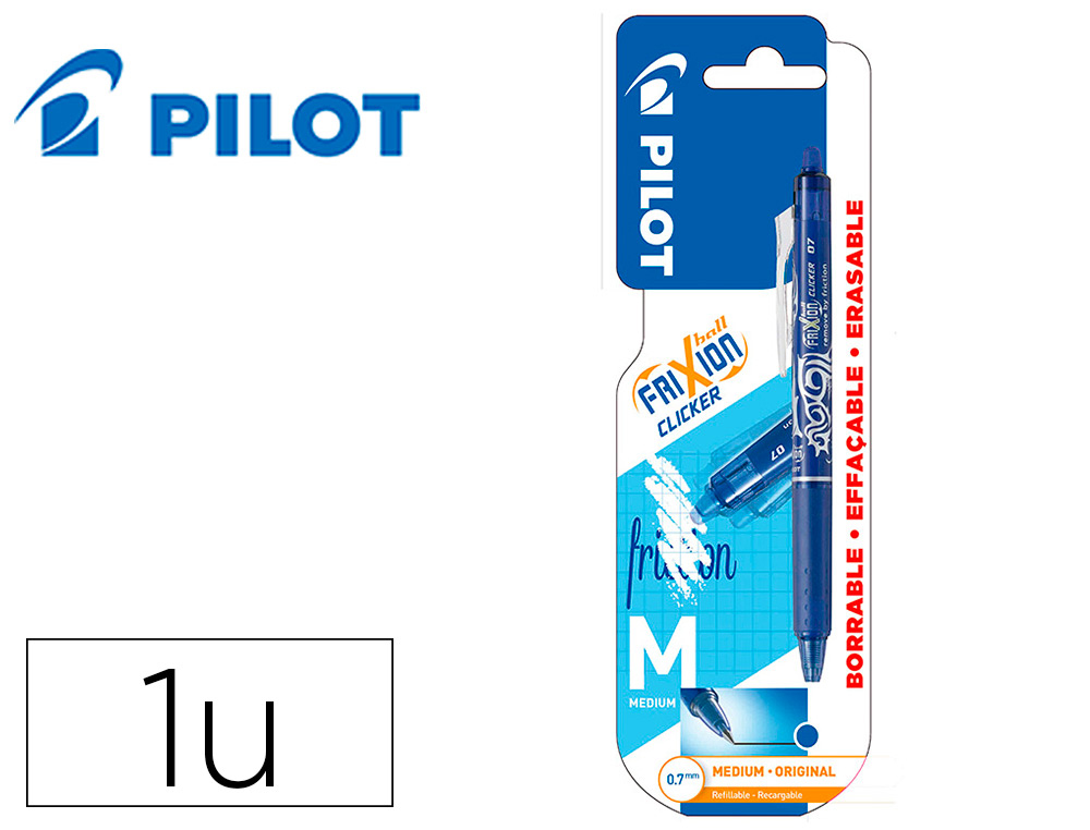 BOLIGRAFO PILOT FRIXION CLICKER BORRABLE 0,7 MM PUNTA MEDIA AZUL EN BLISTER