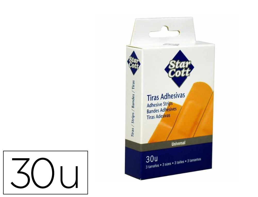TIRA PROTECTORA STAR COTT FLEXIBLE PARA HERIDAS Y CORTES CAJA DE 30 UNIDADES TRES TAMAOS SURTIDOS