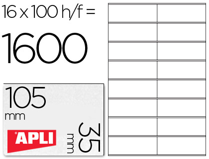 ETIQUETA ADHESIVA APLI 1287 TAMAO 105X35 MM FOTOCOPIADORA LASER INK-JET CAJA CON 100 HOJAS DIN A4