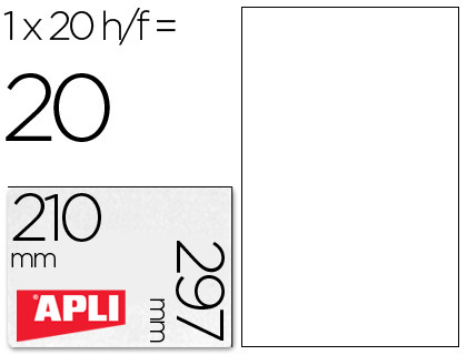ETIQUETA ADHESIVA APLI TRANSLUCIDAS 1225 210X297 MM FOTOCOPIADORA LASER CAJA CON 20 ETIQUETAS