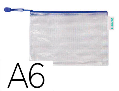 BOLSA MULTIUSOS DJOIS PVC DIN A6 APERTURA SUPERIOR CON CREMALLERA PORTABOLIGRAFO Y CORREA AZUL