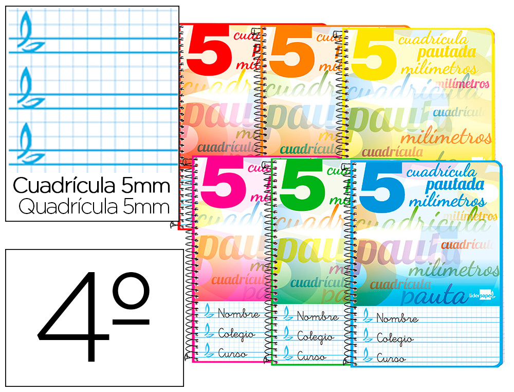 CUADERNO ESPIRAL LIDERPAPEL CUARTO PAUTAGUIA TAPA DURA 80H 75GR CUADRO PAUTADO 5MM CON MARGEN