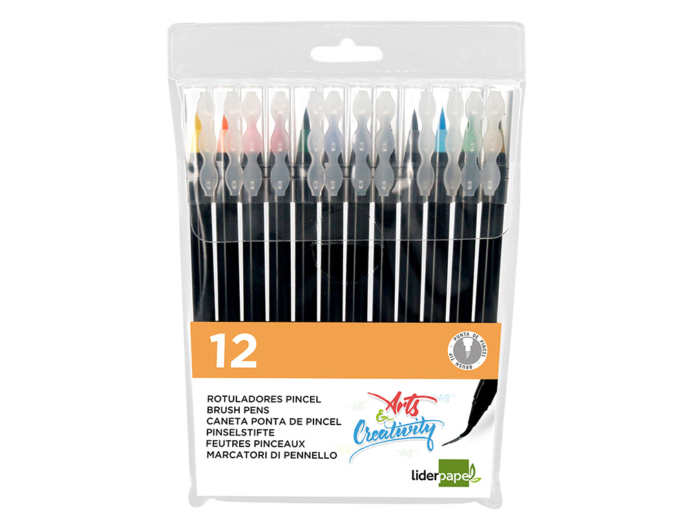 ROTULADOR LIDERPAPEL PUNTA PINCEL EXTRA SUAVE BOLSA DE 12 UNIDADES COLORES SURTIDOS