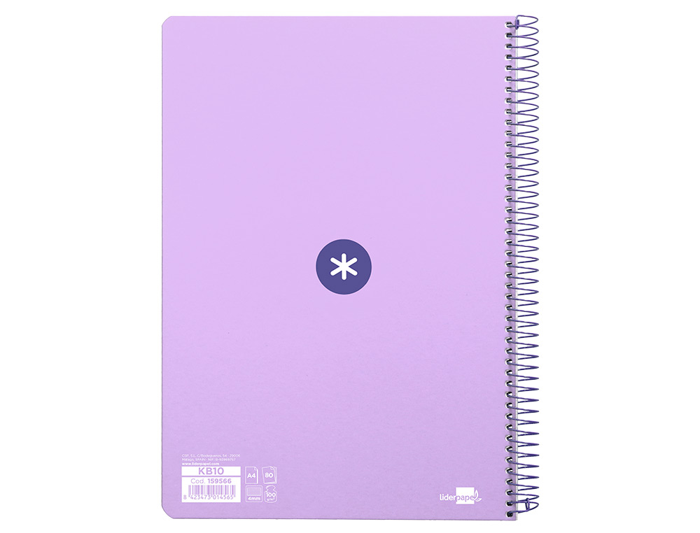 CUADERNO ESPIRAL A4 ANTARTIK TAPA DURA 80H 90GR CUADRO 4MM CON MARGEN COLOR LAVANDA