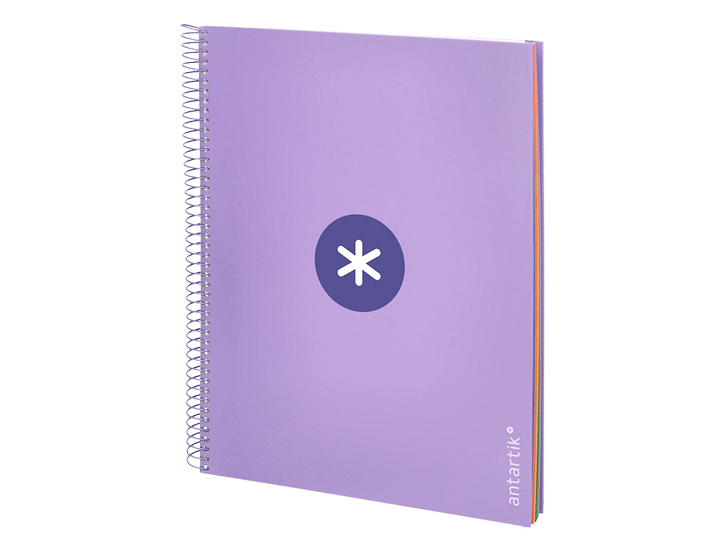CUADERNO ESPIRAL A4 MICRO ANTARTIK TAPA FORRADA 120H 90 GR HORIZONTAL 5 BANDAS 4 TALADROS COLOR LAVANDA