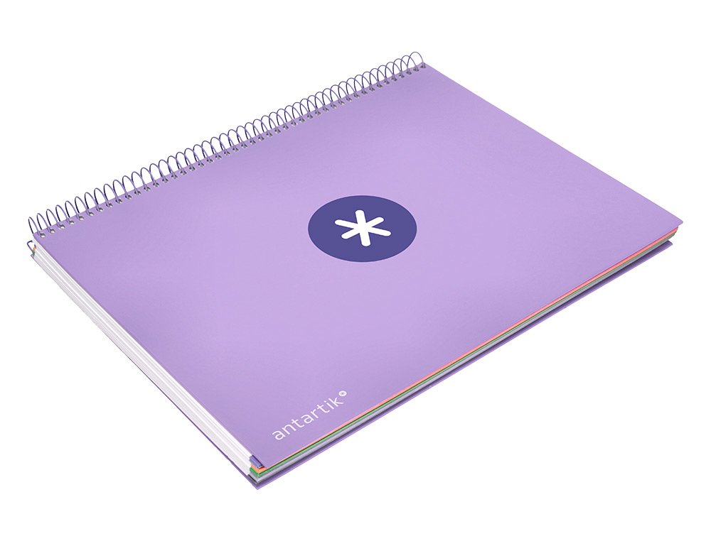 CUADERNO ESPIRAL A4 MICRO ANTARTIK TAPA FORRADA 120H 90 GR HORIZONTAL 5 BANDAS 4 TALADROS COLOR LAVANDA