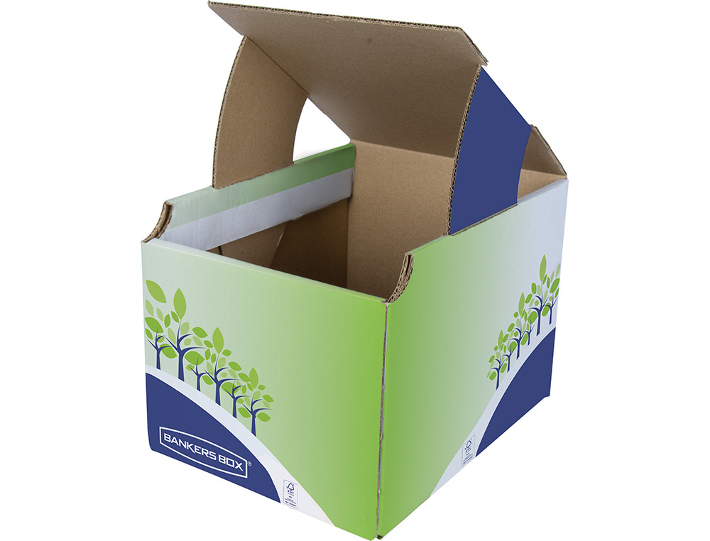 CONTENEDOR PAPELERA RECICLAJE FELLOWES SOBREMESA CARTON 100% RECICLADO MONTAJE MANUAL ENTRADA FRONTAL Y TAPA