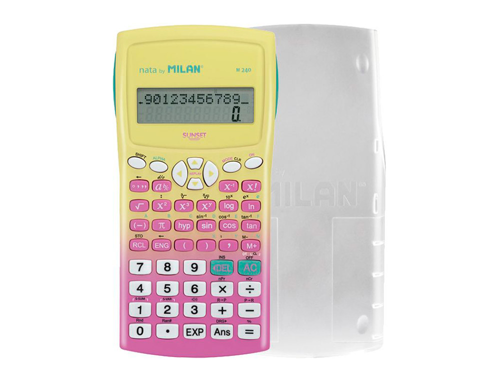 CALCULADORA MILAN CIENTIFICA M240 SUNSET TAPA TRANSLUCIDA 2 LINEAS 240 FUNCIONES 10+2 DIGITOS COLOR ROSA /AMARILLO