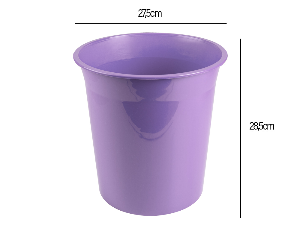 PAPELERA PLASTICO LIDERPAPEL LAVANDA OPACO 13 LITROS 275X285 MM