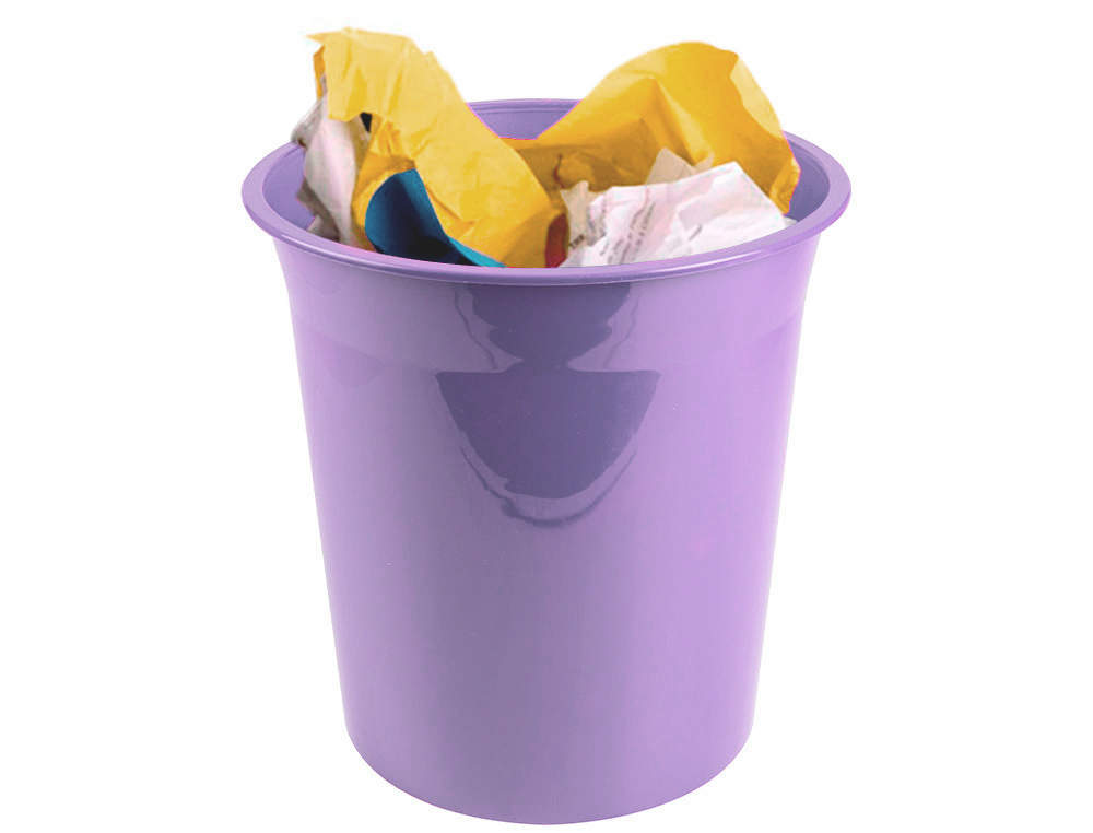 PAPELERA PLASTICO LIDERPAPEL LAVANDA OPACO 13 LITROS 275X285 MM