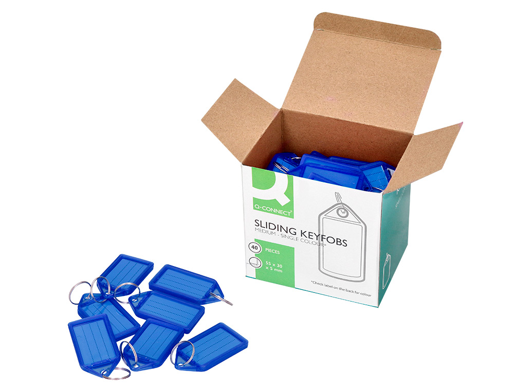 LLAVERO PORTAETIQUETAS Q-CONNECT PREMIUM COLOR AZUL CAJA DE 40 UNIDADES