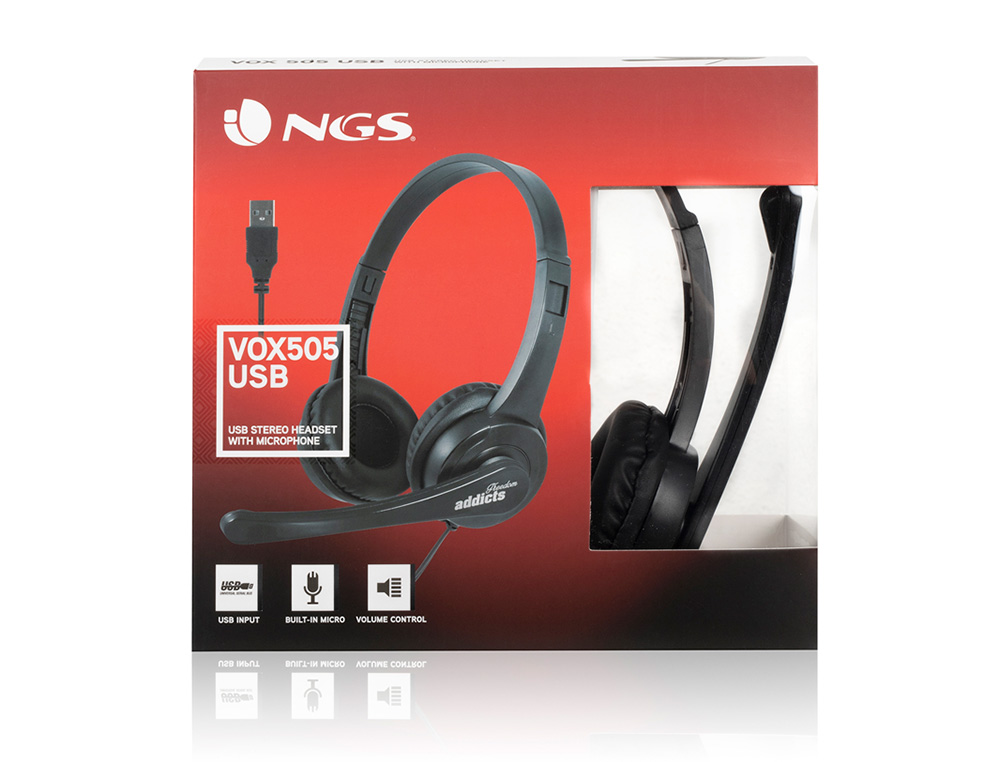 AURICULAR NGS VOX 505 MICROFONO Y CONTROL DE VOLUMEN DIADEMA AJUSTABLE