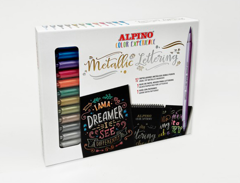 ROTULADOR ALPINO METALLIC LETTERING DOBLE PUNTA ESTUCHE DE 12 UNIDADES COLORES SURTIDOS