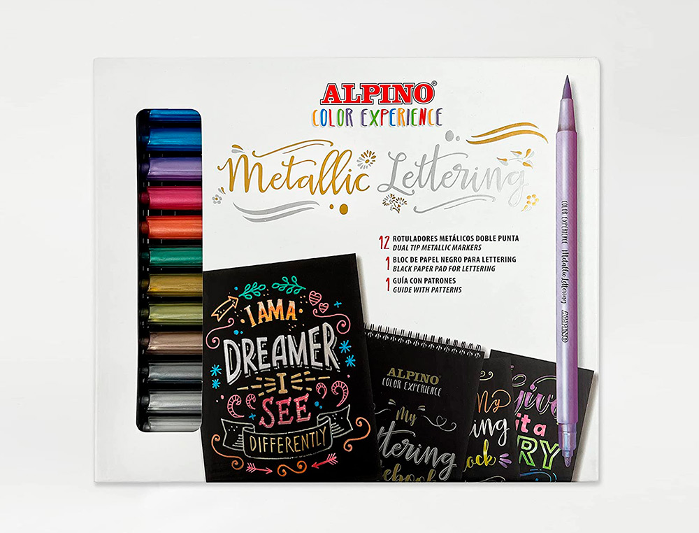 ROTULADOR ALPINO METALLIC LETTERING DOBLE PUNTA ESTUCHE DE 12 UNIDADES COLORES SURTIDOS
