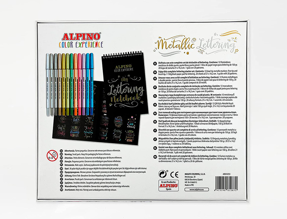 ROTULADOR ALPINO METALLIC LETTERING DOBLE PUNTA ESTUCHE DE 12 UNIDADES COLORES SURTIDOS