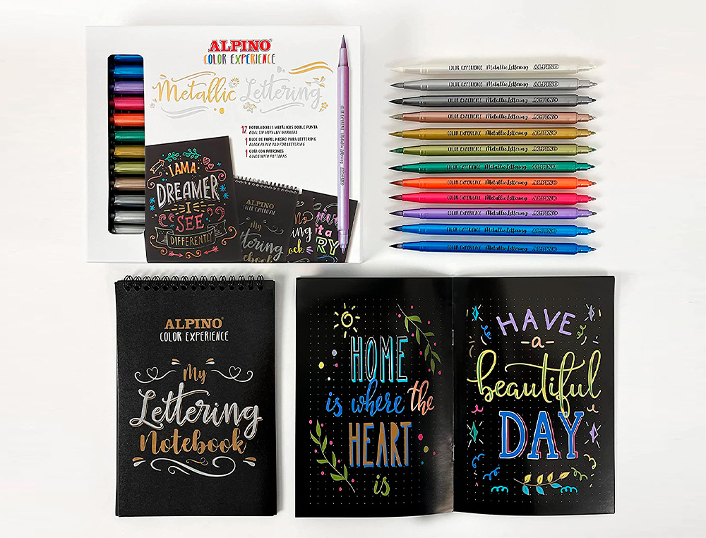 ROTULADOR ALPINO METALLIC LETTERING DOBLE PUNTA ESTUCHE DE 12 UNIDADES COLORES SURTIDOS