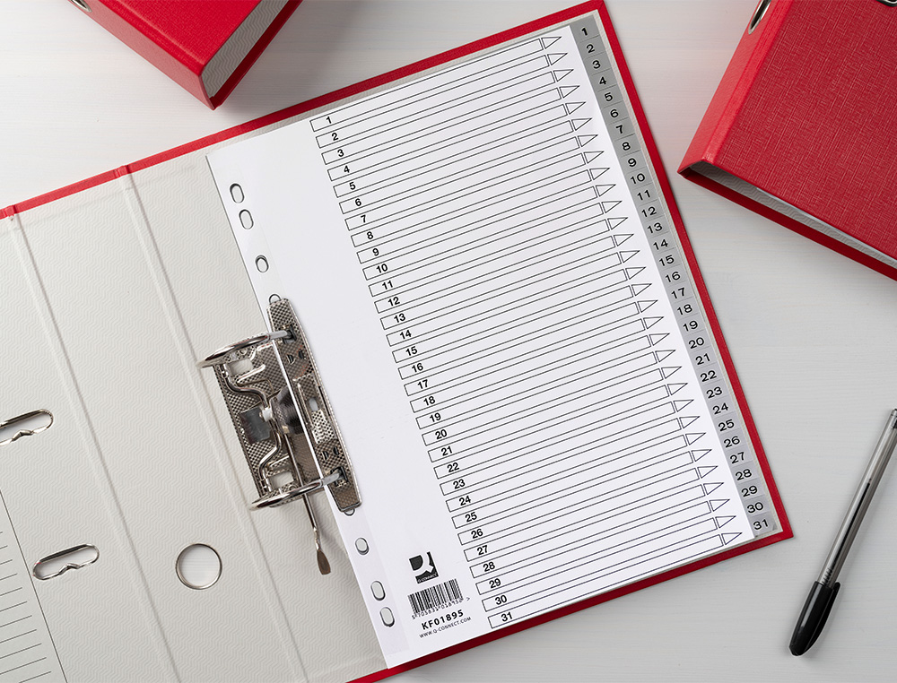 SEPARADOR NUMERICO Q-CONNECT PLASTICO 1-31 JUEGO DE 31 SEPARADORES DIN A4 MULTITALADRO