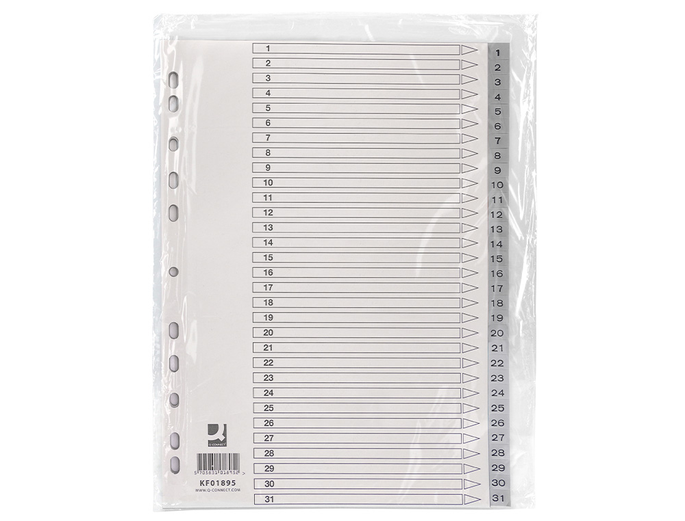 SEPARADOR NUMERICO Q-CONNECT PLASTICO 1-31 JUEGO DE 31 SEPARADORES DIN A4 MULTITALADRO