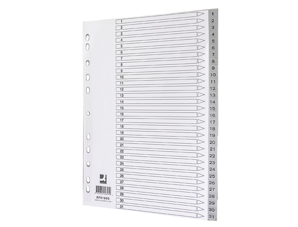 SEPARADOR NUMERICO Q-CONNECT PLASTICO 1-31 JUEGO DE 31 SEPARADORES DIN A4 MULTITALADRO