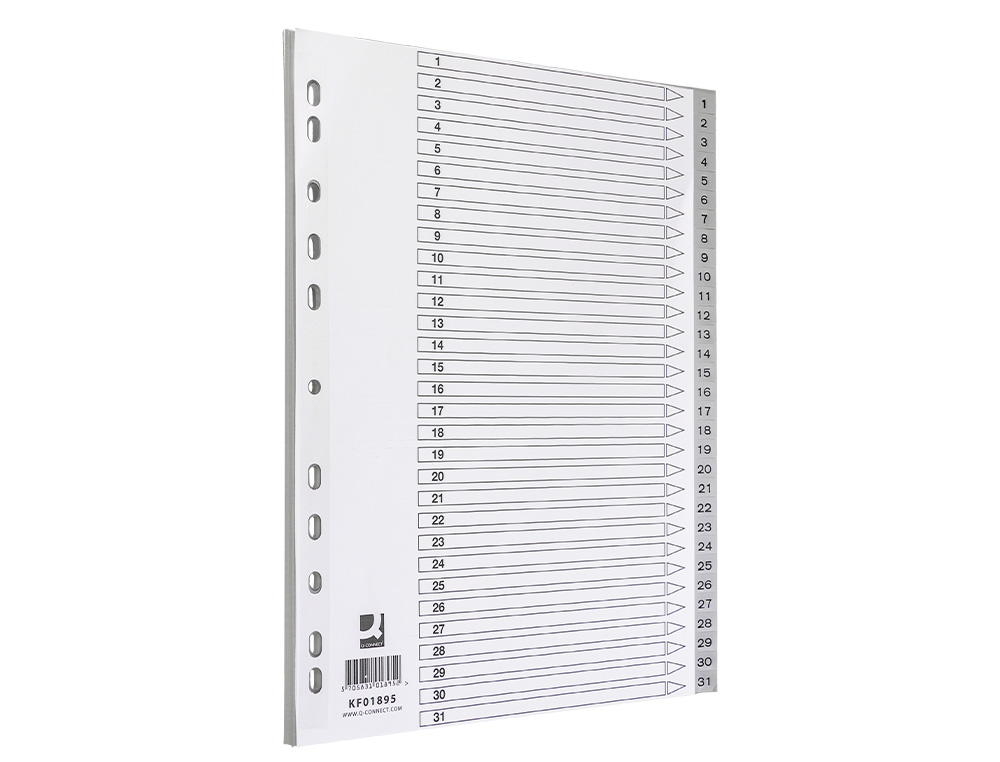SEPARADOR NUMERICO Q-CONNECT PLASTICO 1-31 JUEGO DE 31 SEPARADORES DIN A4 MULTITALADRO