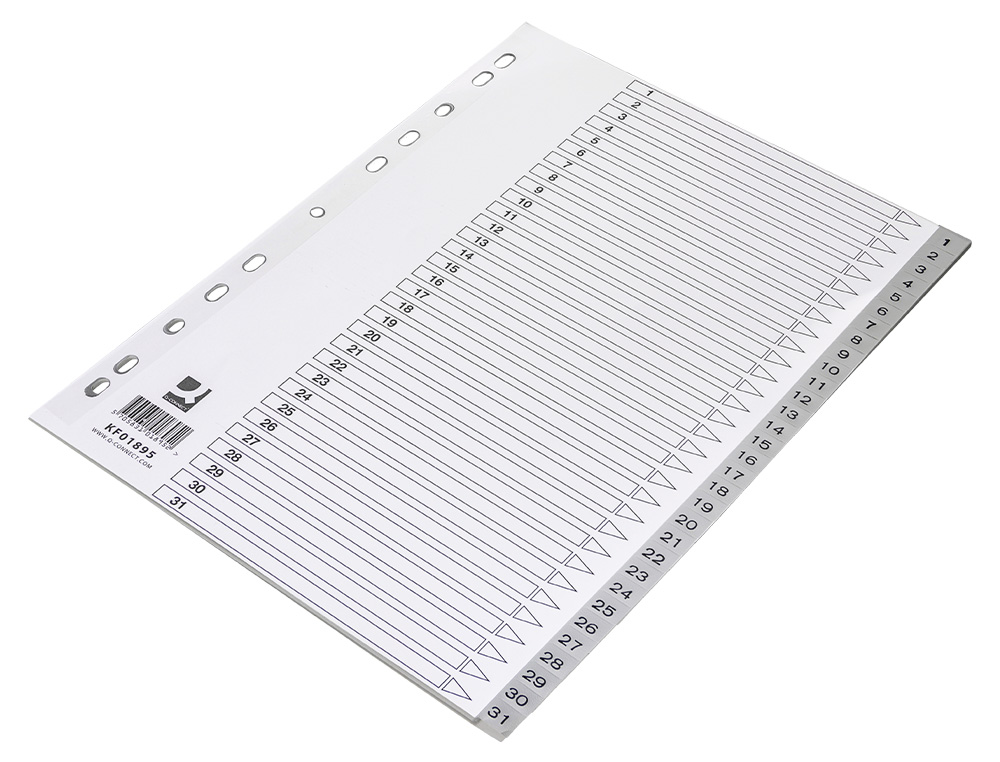 SEPARADOR NUMERICO Q-CONNECT PLASTICO 1-31 JUEGO DE 31 SEPARADORES DIN A4 MULTITALADRO