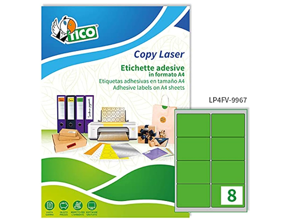 ETIQUETA ADHESIVA TICO VERDE F LUORESCENTES PERMANENTE FSC LASER/INKJET/FOTOCOPIA 99,1X34 MMCAJA DE 1120 UNIDADES