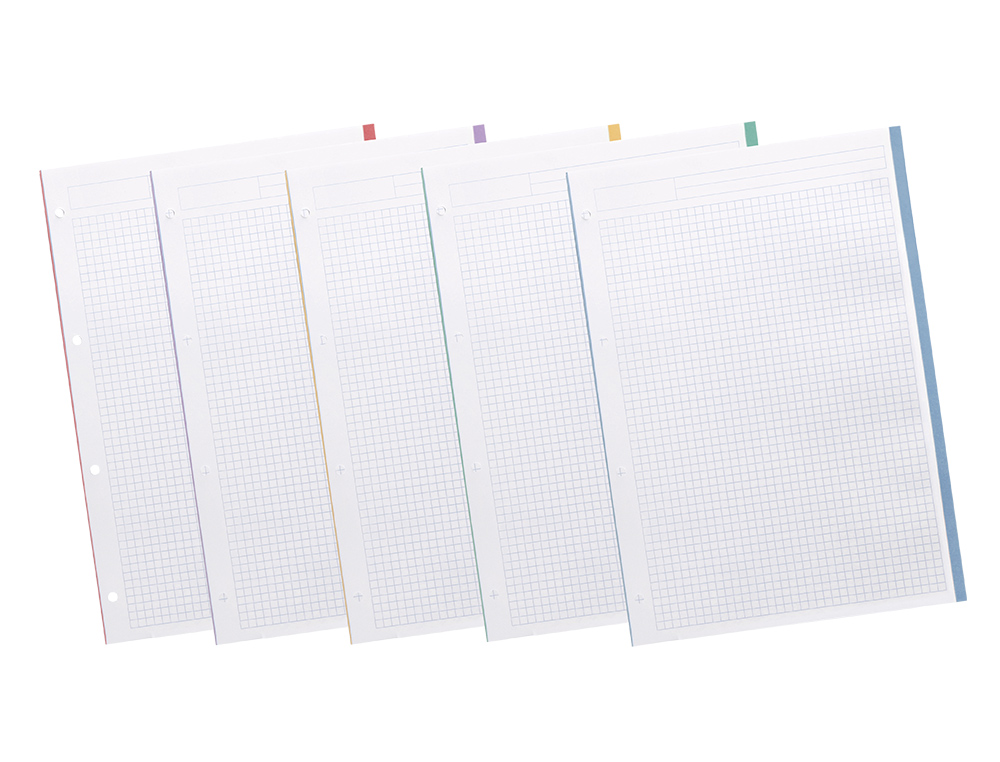RECAMBIO LIDERPAPEL A4 200+50 HOJAS 90G/M2 CUADRO 5MM 4 TALADROS BANDAS DE 5 COLORES
