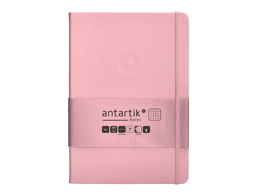 CUADERNO CON GOMILLA ANTARTIK NOTES TAPA DURA A5 HOJAS CUADRICULA ROSA PASTEL 100 HOJAS 80 GR FSC