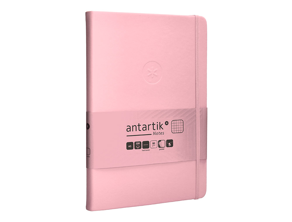 CUADERNO CON GOMILLA ANTARTIK NOTES TAPA DURA A5 HOJAS CUADRICULA ROSA PASTEL 100 HOJAS 80 GR FSC