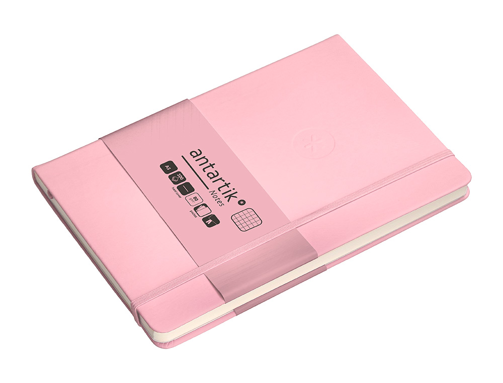 CUADERNO CON GOMILLA ANTARTIK NOTES TAPA DURA A5 HOJAS CUADRICULA ROSA PASTEL 100 HOJAS 80 GR FSC