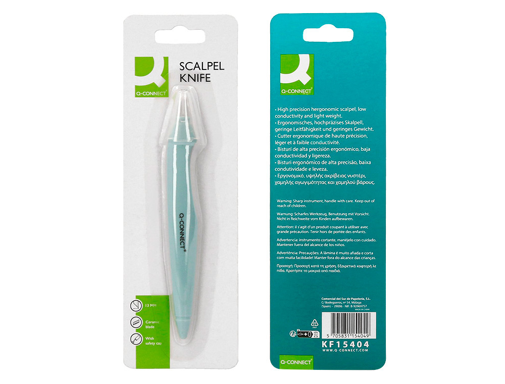 BISTURI Q-CONNECT PLASTICO PARA CORTAR PAPEL CUCHILLA CERAMICA XD-119 BLISTER 1 UNIDAD