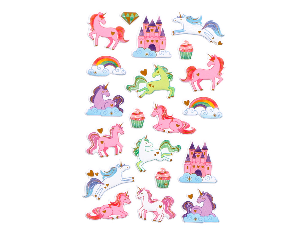 PEGATINAS IMAGINOVO UNICORNIOS MAGIC DREAMS CON RELIEVE 190X105 MM EN BLISTER