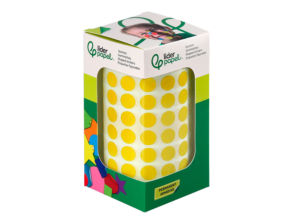 GOMETS LIDERPAPEL AUTOADHESIVO CIRCULOS 10,5 MM AMARILLO ROLLO DE 6000 UNIDADES EN CAJA DE CARTON