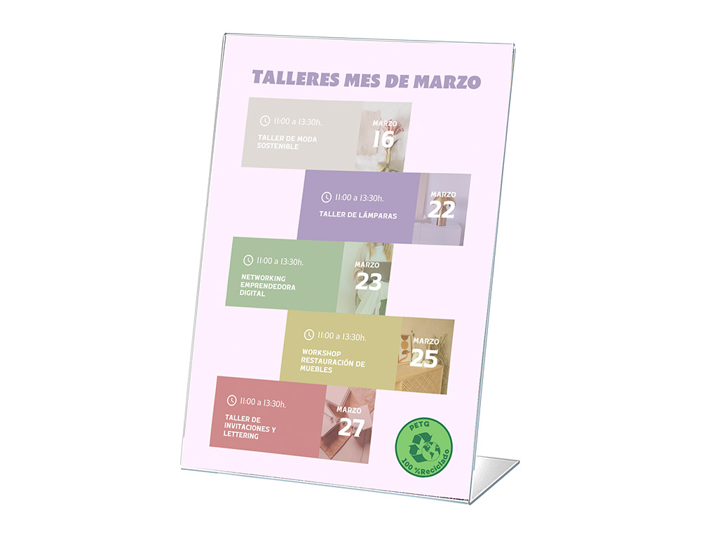 EXPOSITOR SOBREMESA ARCHIVO 2000(PACK/10)PET FLEXIBLE 100%RECICLABLE DIN A6 VERTICAL FORMA L TRANSPARENTE