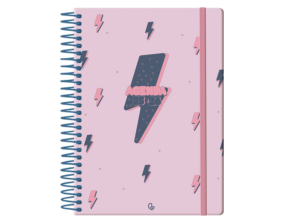 AGENDA ESCOLAR LIDERPAPEL 25-26 ESPIRAL PATTERNS RAYOS ROSA DIA PAGINA A5 BILINGÜE PAPEL FSC 80 GR