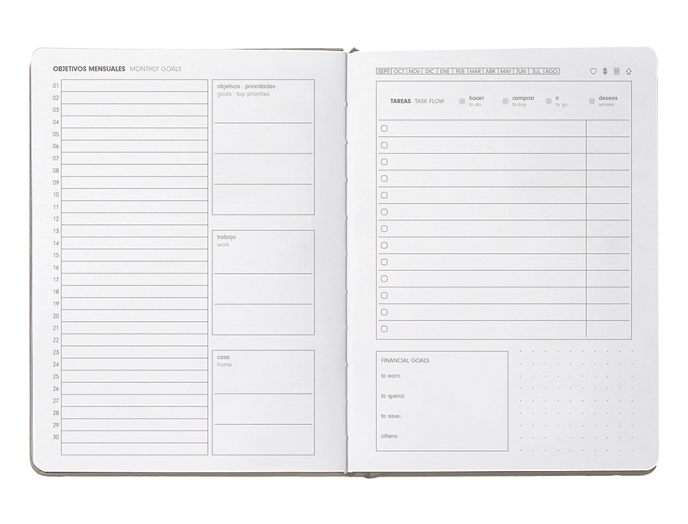AGENDA ESCOLAR ANTARTIK 25-26 ENCUADERNADA GO! SIMIL PIEL GRIS SEMANA VISTA A5 BILINGE PAPEL FSC 80 GR