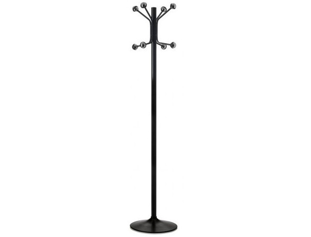 PERCHERO METALICO PIE 8 COLGADORES COLOR NEGRO 177X38 CM
