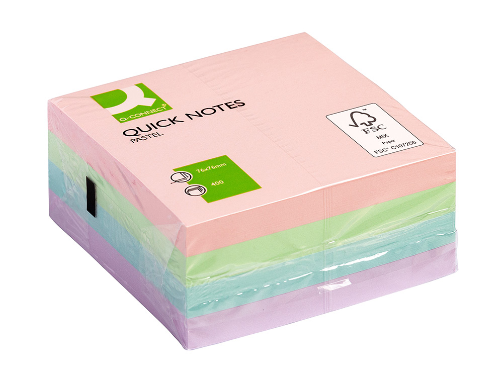 BLOC DE NOTAS ADHESIVAS QUITA Y PON Q-CONNECT 76X76 MM PASTEL CON 400 HOJAS