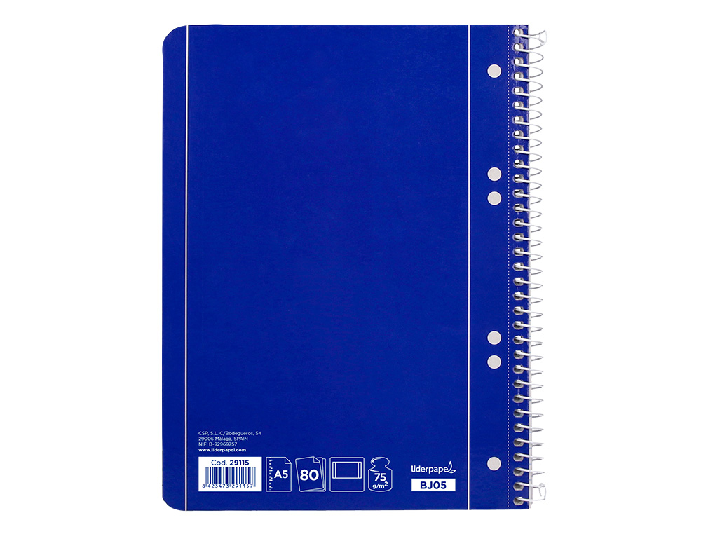CUADERNO ESPIRAL LIDERPAPEL A5 MICRO SERIE AZUL TAPA BLANDA 80H 75 GR LISO 6TALADROS AZUL