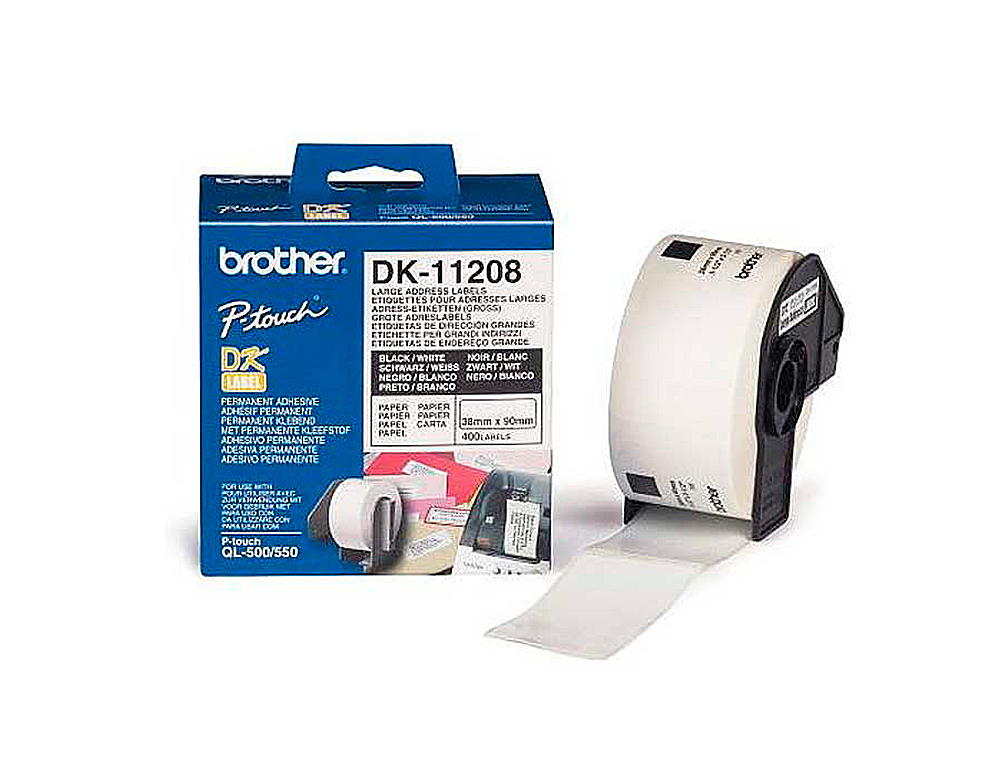 ETIQUETA ADHESIVA BROTHER DK11208 -TAMAÑO 38X90 MM PARA IMPRESORAS DE ETIQUETAS QL -400 ETIQUETAS-