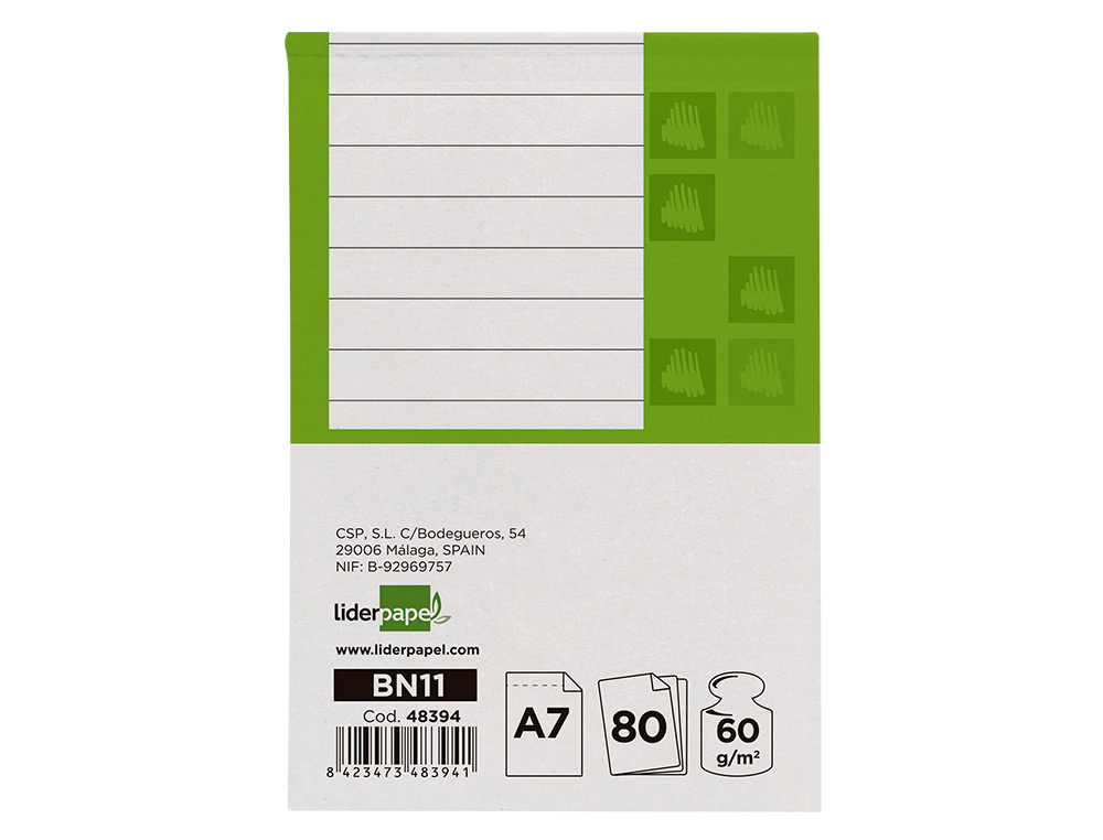 BLOC NOTAS LIDERPAPEL HORIZONTAL A7 80 HOJAS 60G/M2 PERFORADO