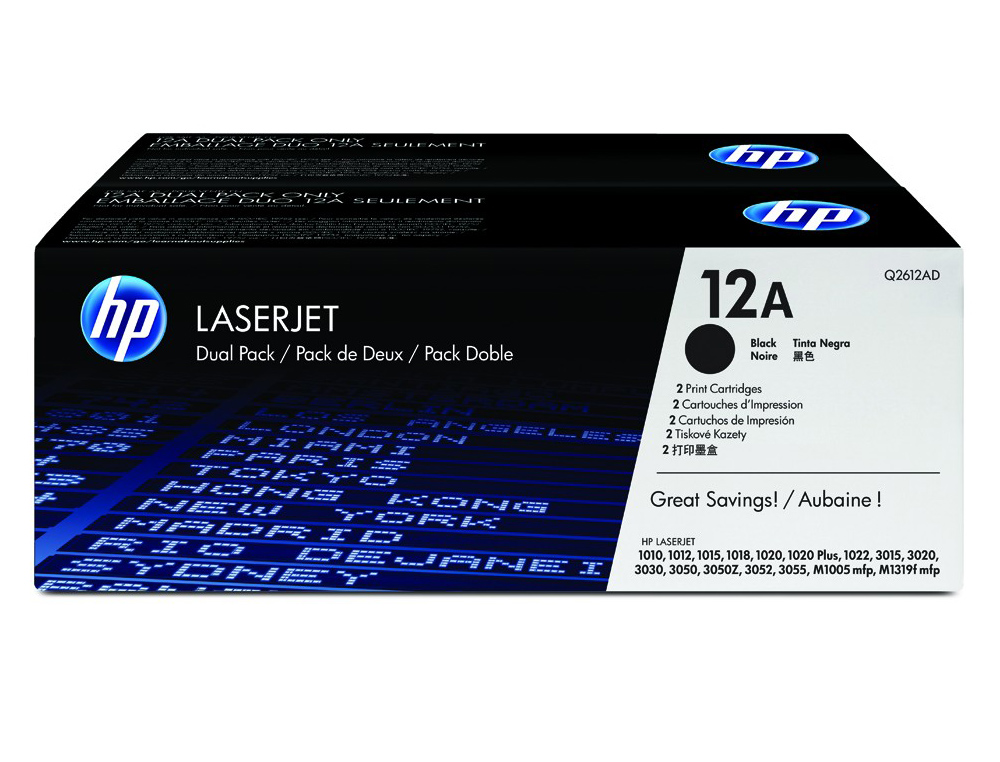 TONER HP LASERJET 1010 1012 1015 1018 1020 1022 3015 3020 3030 3050 3052 3055 12A NEGRO PACK 2 2.000 PAG