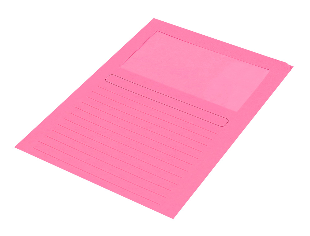 SUBCARPETA CARTULINA Q-CONNECT DIN A4 ROSA CON VENTANA TRANSPARENTE 120 G/M2