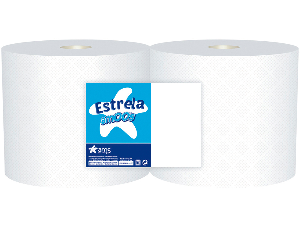 PAPEL SECAMANOS INDUSTRIAL AMOOS 2 CAPAS 235 MM X 400 MT PAQUETE DE 2 ROLLOS