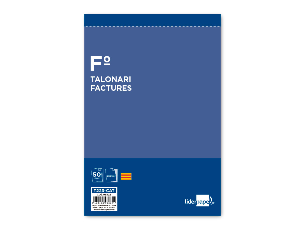 TALONARIO LIDERPAPEL FACTURAS FOLIO ORIGINAL Y COPIA T223 CON I.V.A. TEXTO EN CATALAN