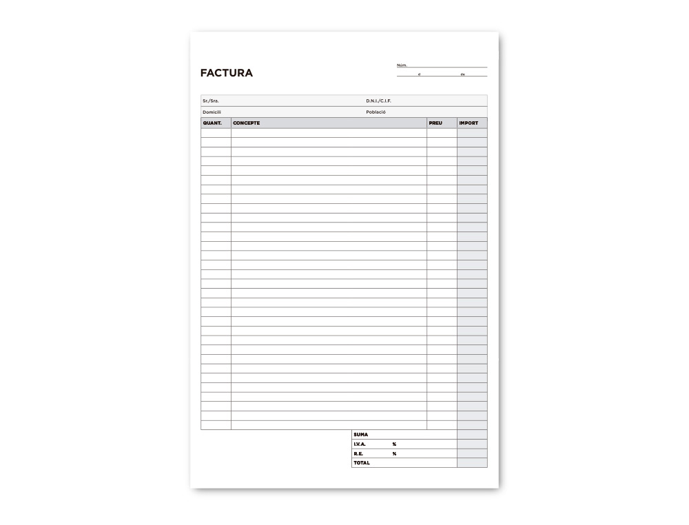TALONARIO LIDERPAPEL FACTURAS FOLIO ORIGINAL Y COPIA T223 CON I.V.A. TEXTO EN CATALAN