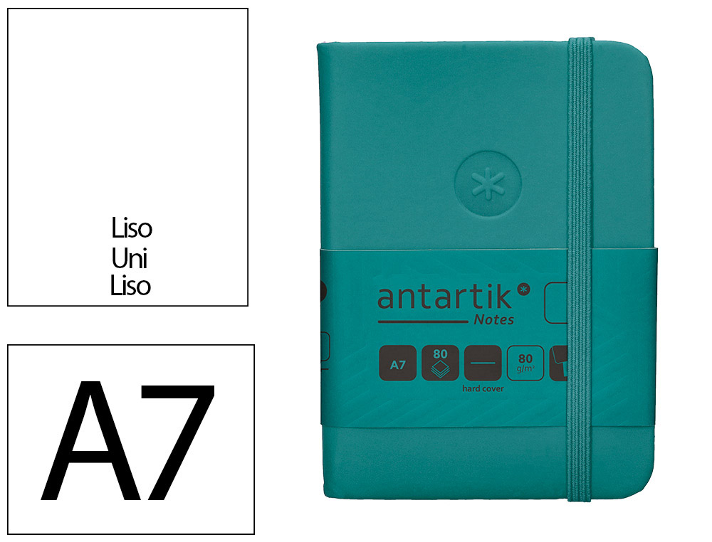 CUADERNO CON GOMILLA ANTARTIK NOTES TAPA DURA A7 HOJAS LISAS VERDE AGUAMARINA 80 HOJAS 80 GR FSC