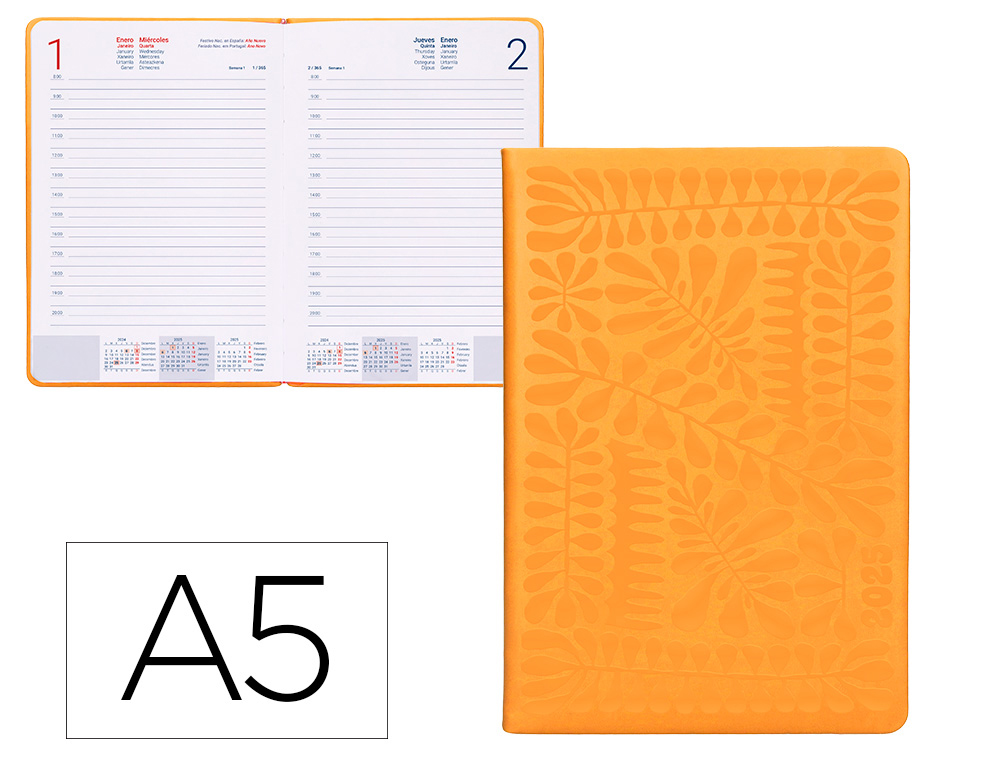 AGENDA ENCUADERNADA LIDERPAPEL ICARIA A5 2025 DIA PAGINA COLOR AMARILLO PAPEL 70 GR